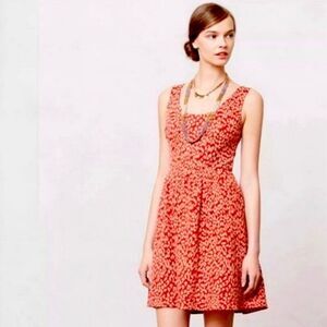 Anthropologie MaEve Caldera Animal Print Back Zip Fit Flare Mini Dress L